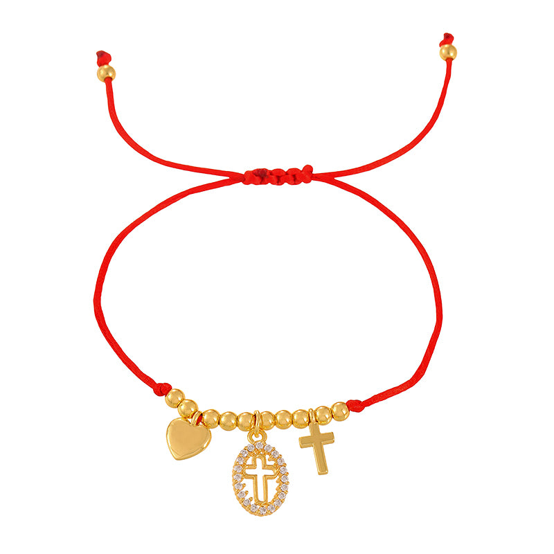 Red 1 Copper-set Zircon Religious Series Beaded Braided Bracelet