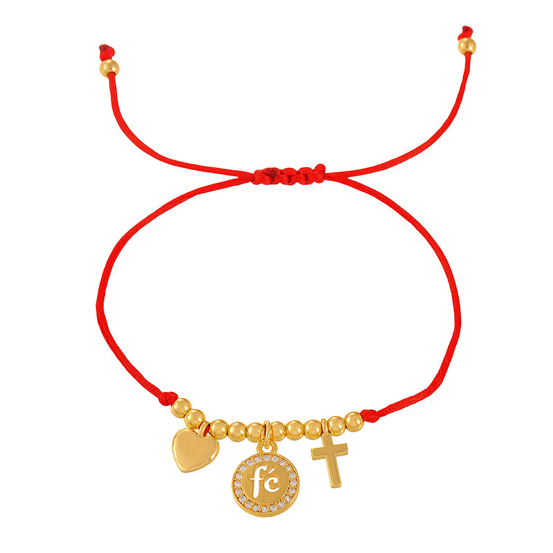 Red 1 Copper-set Zircon Religious Series Beaded Braided Bracelet