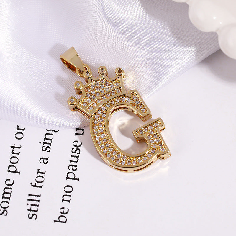A (single Pendant) Gold Brass And Diamond-encrusted Crown Pendant With The Letters 26 (without Chain)