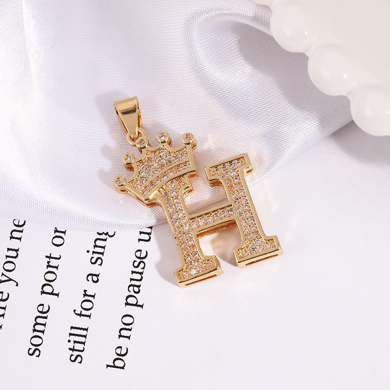 A (single Pendant) Gold Brass And Diamond-encrusted Crown Pendant With The Letters 26 (without Chain)