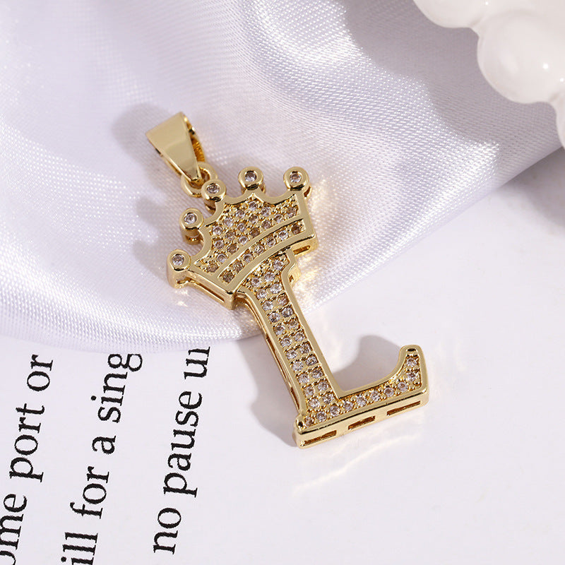A (single Pendant) Gold Brass And Diamond-encrusted Crown Pendant With The Letters 26 (without Chain)