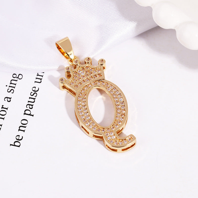 A (single Pendant) Gold Brass And Diamond-encrusted Crown Pendant With The Letters 26 (without Chain)