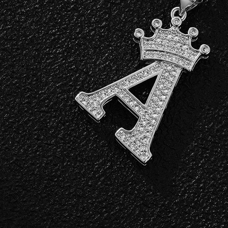 A (single Pendant) Gold Brass And Diamond-encrusted Crown Pendant With The Letters 26 (without Chain)