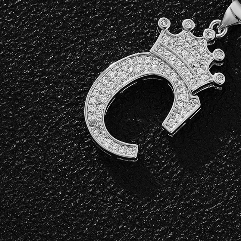 A (single Pendant) Gold Brass And Diamond-encrusted Crown Pendant With The Letters 26 (without Chain)