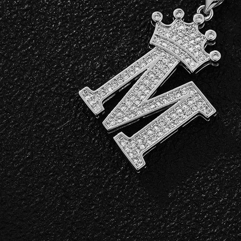 A (single Pendant) Gold Brass And Diamond-encrusted Crown Pendant With The Letters 26 (without Chain)