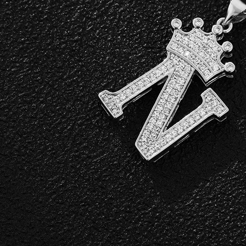 A (single Pendant) Gold Brass And Diamond-encrusted Crown Pendant With The Letters 26 (without Chain)