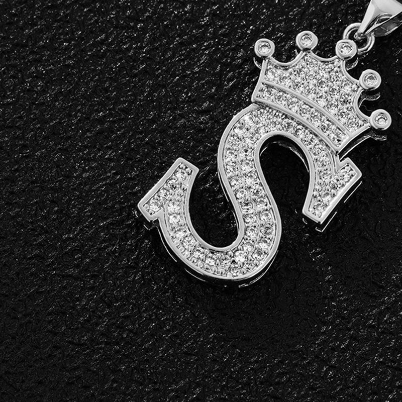 A (single Pendant) Gold Brass And Diamond-encrusted Crown Pendant With The Letters 26 (without Chain)
