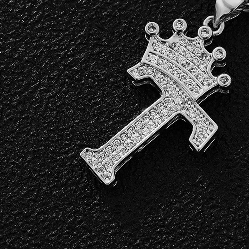 A (single Pendant) Gold Brass And Diamond-encrusted Crown Pendant With The Letters 26 (without Chain)