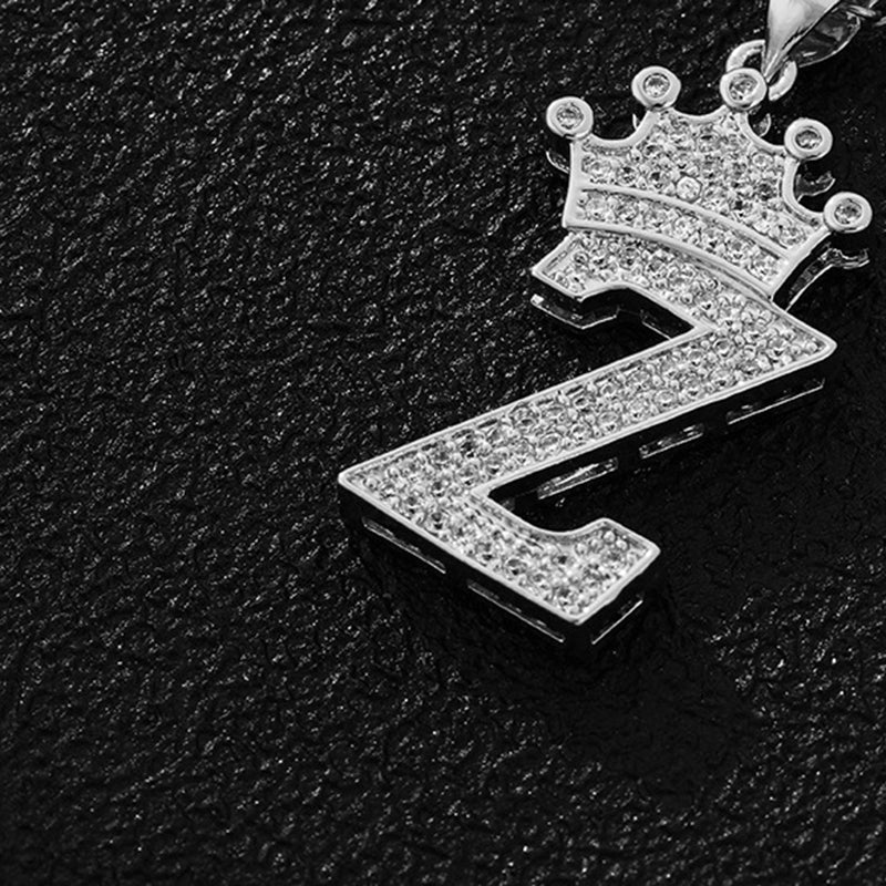 A (single Pendant) Gold Brass And Diamond-encrusted Crown Pendant With The Letters 26 (without Chain)