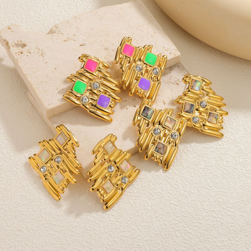 Abalone Stainless Steel Diamond-encrusted Irregular Earrings