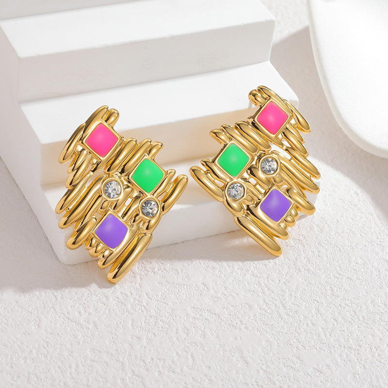 Abalone Stainless Steel Diamond-encrusted Irregular Earrings