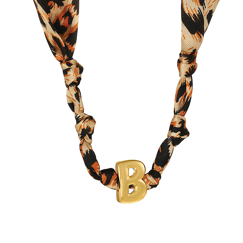 B Copper 26 Letter Fabric Leopard Print Knot Necklace