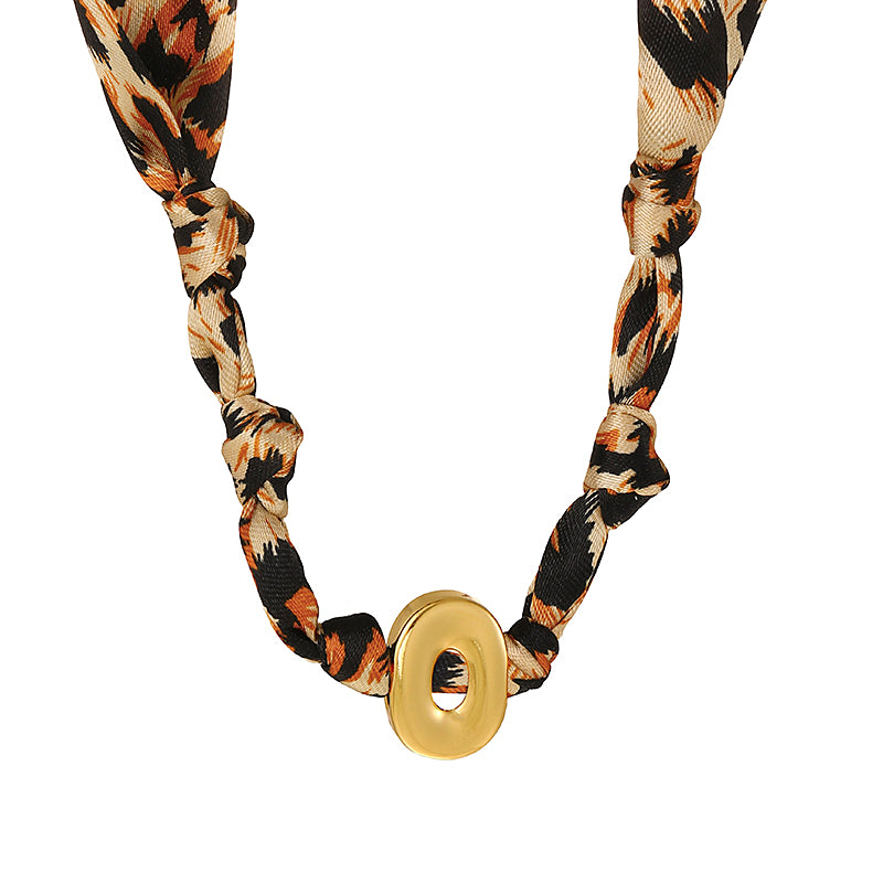B Copper 26 Letter Fabric Leopard Print Knot Necklace