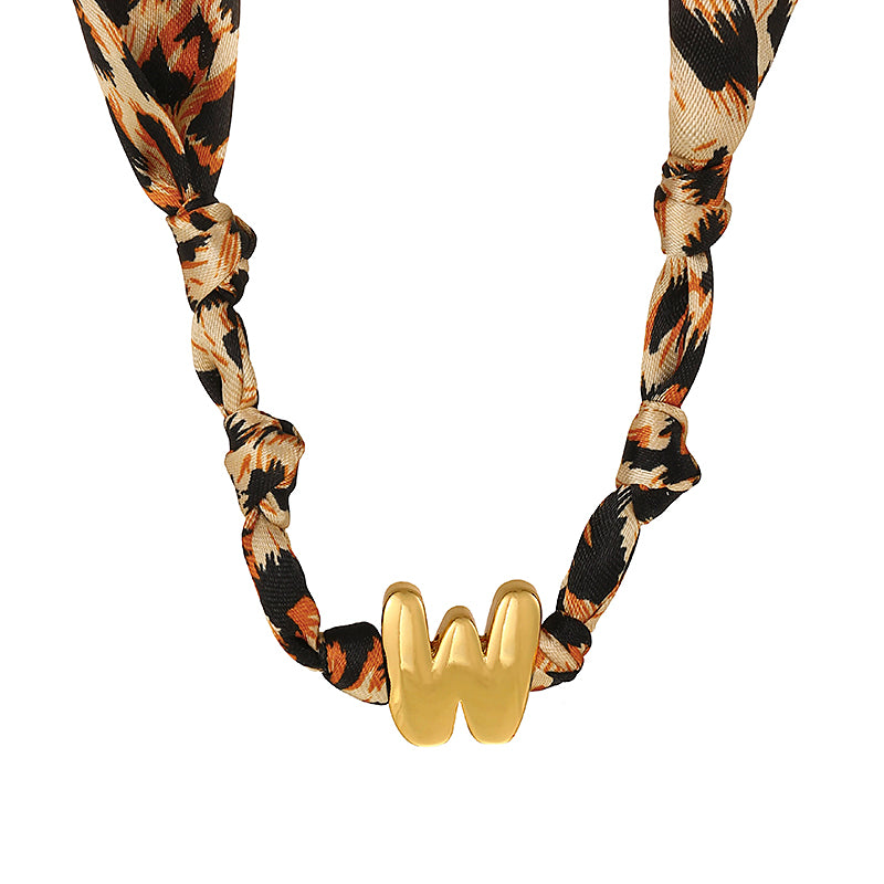 B Copper 26 Letter Fabric Leopard Print Knot Necklace