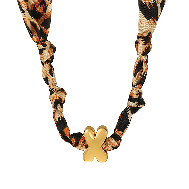 B Copper 26 Letter Fabric Leopard Print Knot Necklace