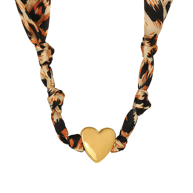 B Copper 26 Letter Fabric Leopard Print Knot Necklace