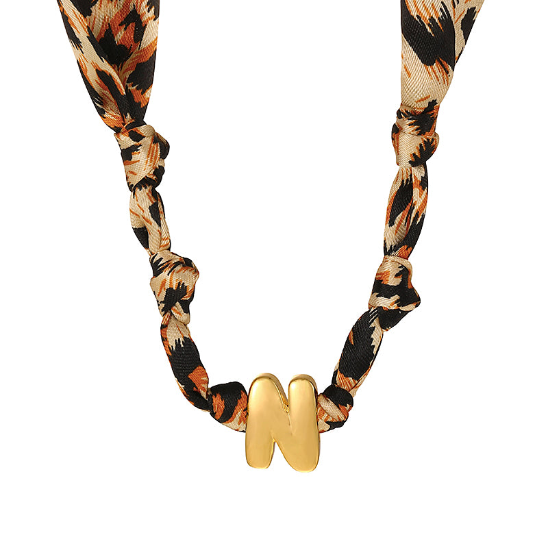 B Copper 26 Letter Fabric Leopard Print Knot Necklace