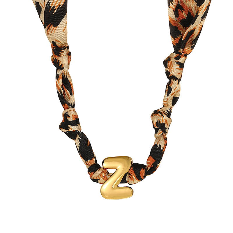 B Copper 26 Letter Fabric Leopard Print Knot Necklace