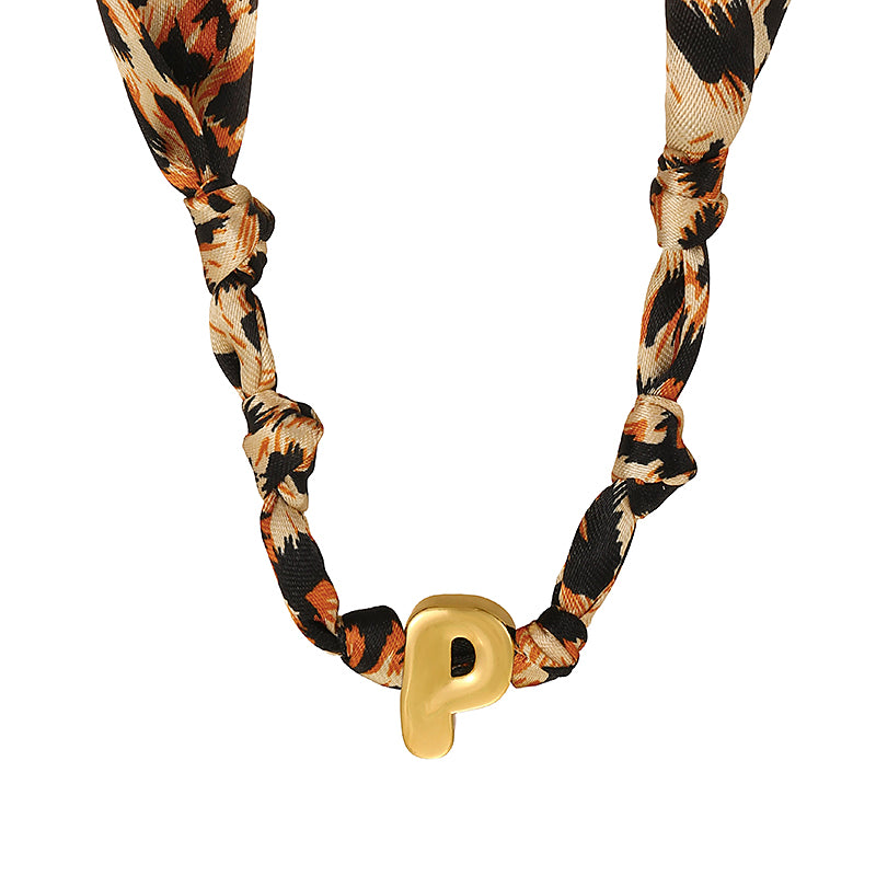 B Copper 26 Letter Fabric Leopard Print Knot Necklace