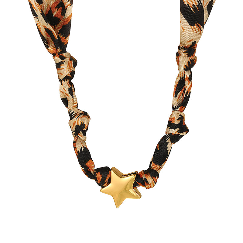 B Copper 26 Letter Fabric Leopard Print Knot Necklace