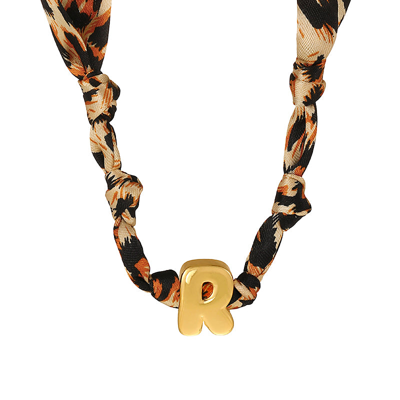 B Copper 26 Letter Fabric Leopard Print Knot Necklace