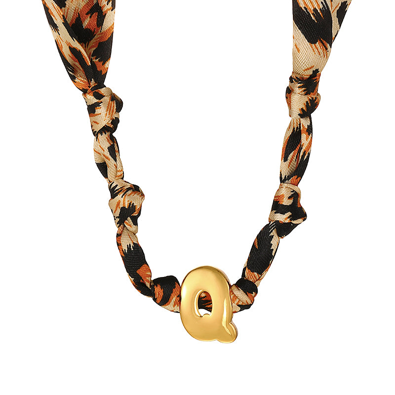 B Copper 26 Letter Fabric Leopard Print Knot Necklace