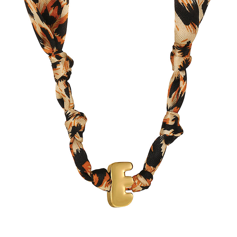 B Copper 26 Letter Fabric Leopard Print Knot Necklace