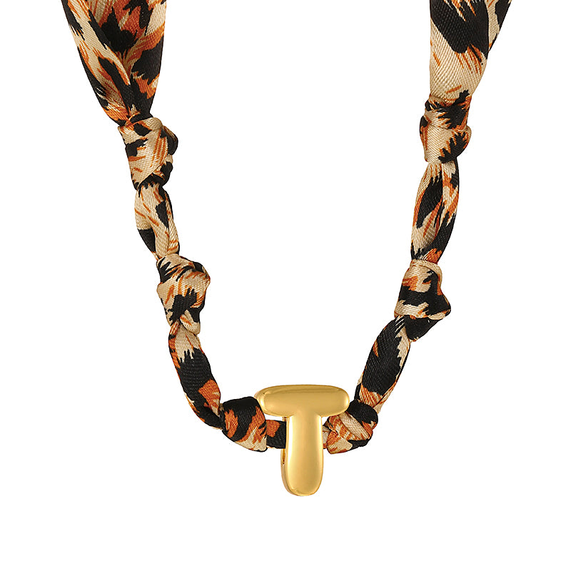 B Copper 26 Letter Fabric Leopard Print Knot Necklace