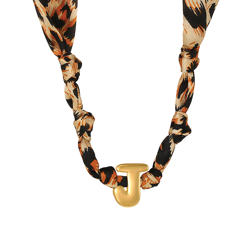 B Copper 26 Letter Fabric Leopard Print Knot Necklace