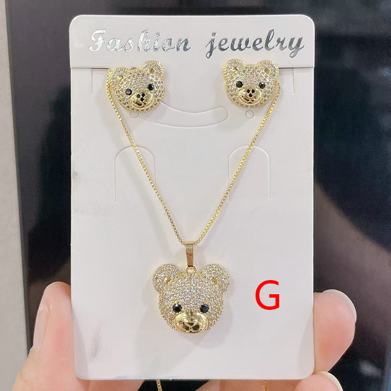 B Copper And Diamond-encrusted Bear Necklace And Earring Set