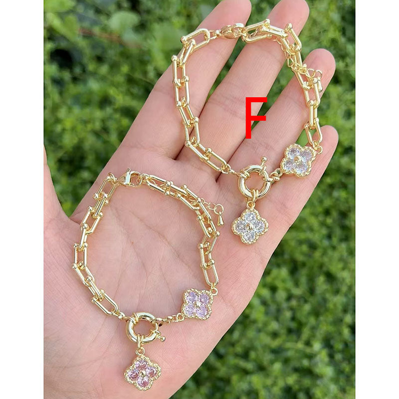 B Copper And Gold-plated Diamond Petal Bracelet