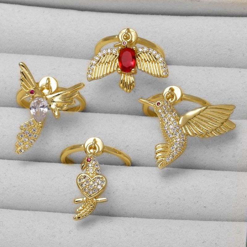 B Copper Diamond Bird Ring