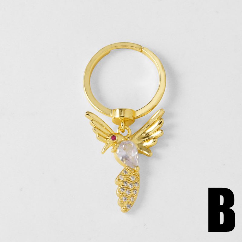B Copper Diamond Bird Ring