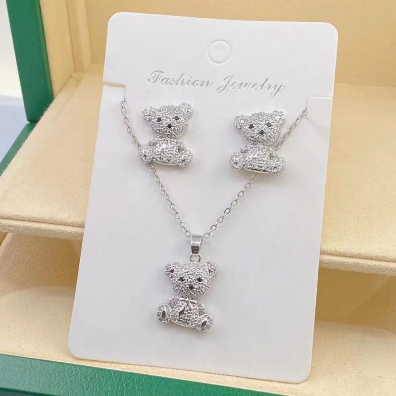 B Copper Diamond Heart Necklace And Earring Set