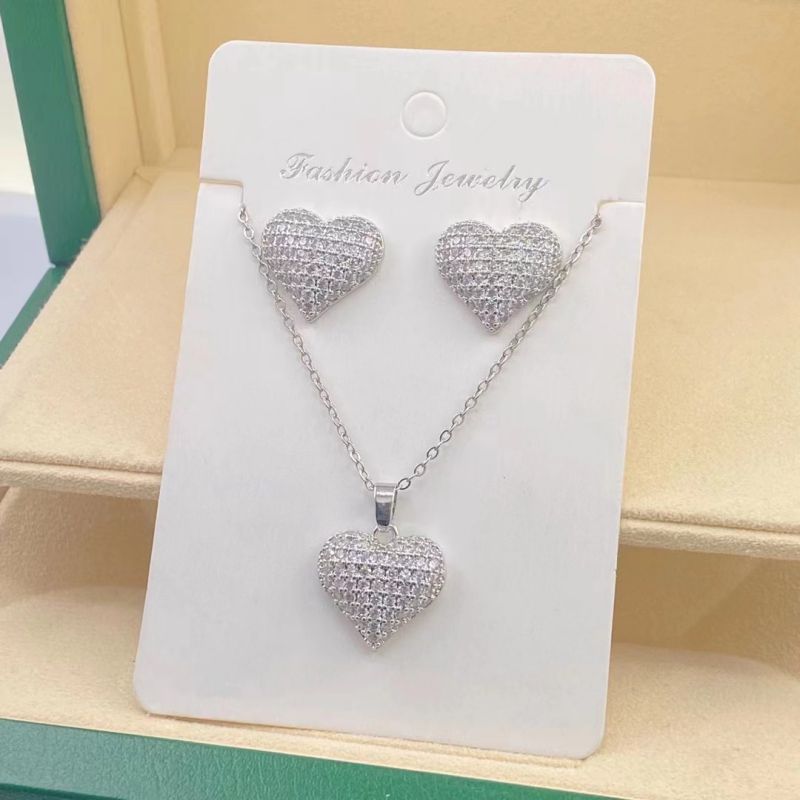B Copper Diamond Heart Necklace And Earring Set