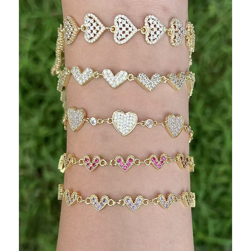 B Copper Gold-plated Diamond Heart Bracelet