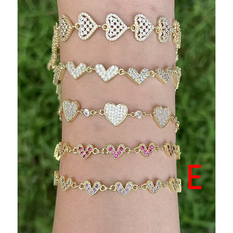 B Copper Gold-plated Diamond Heart Bracelet