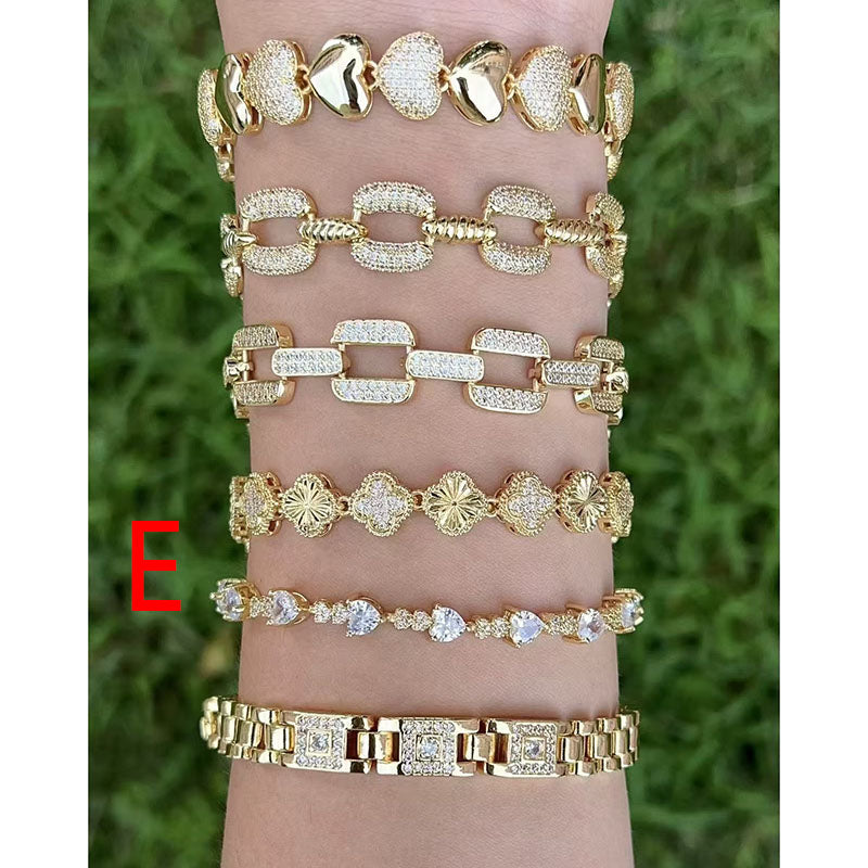 B Copper Gold-plated Diamond Hollow Bracelet