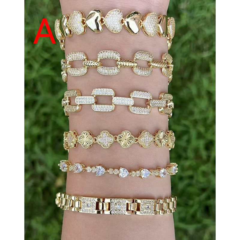 B Copper Gold-plated Diamond Hollow Bracelet