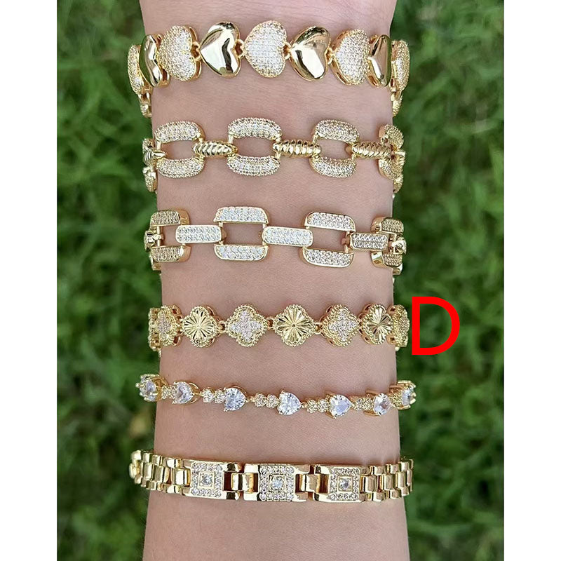 B Copper Gold-plated Diamond Hollow Bracelet