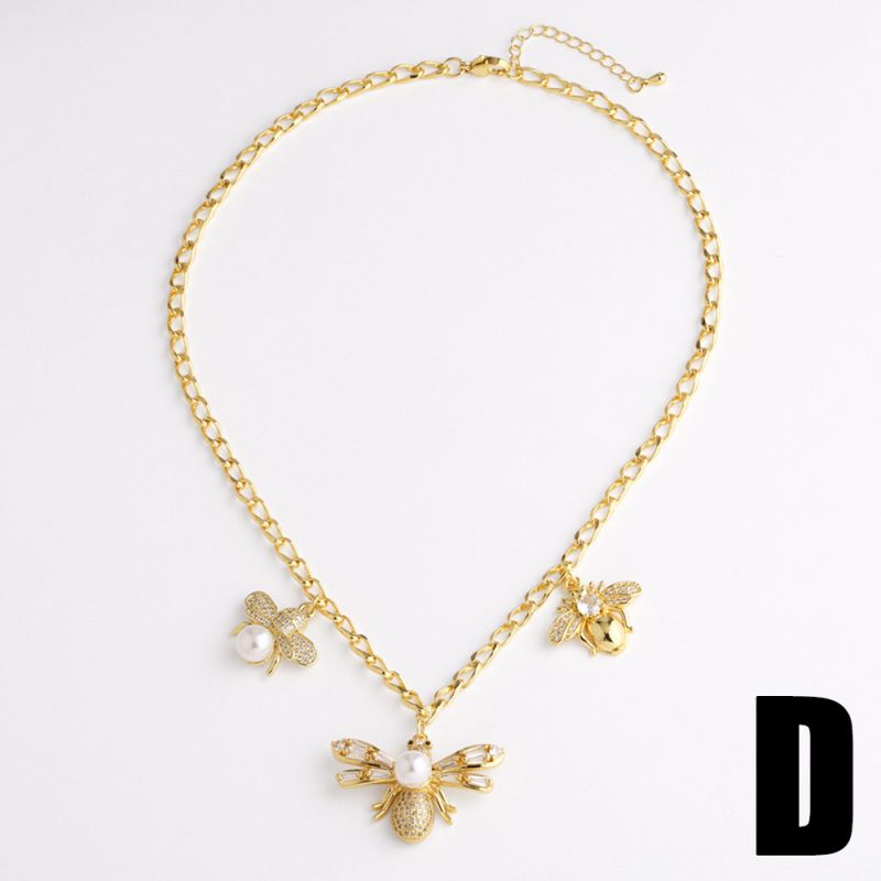 B Copper Gold-plated Diamond Insect Pendant Necklace