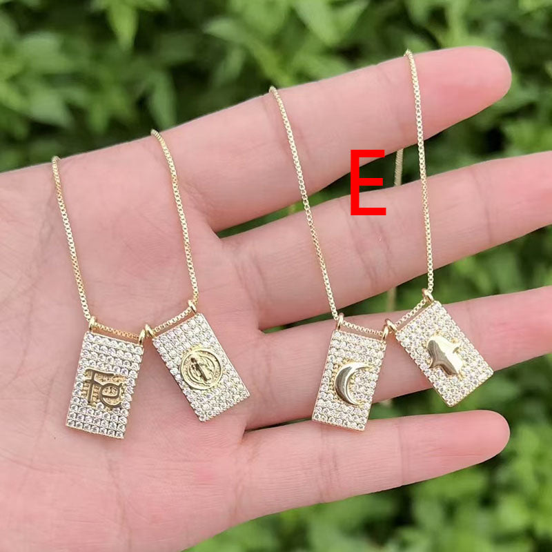 B Copper-gilt Square Necklace With Diamonds