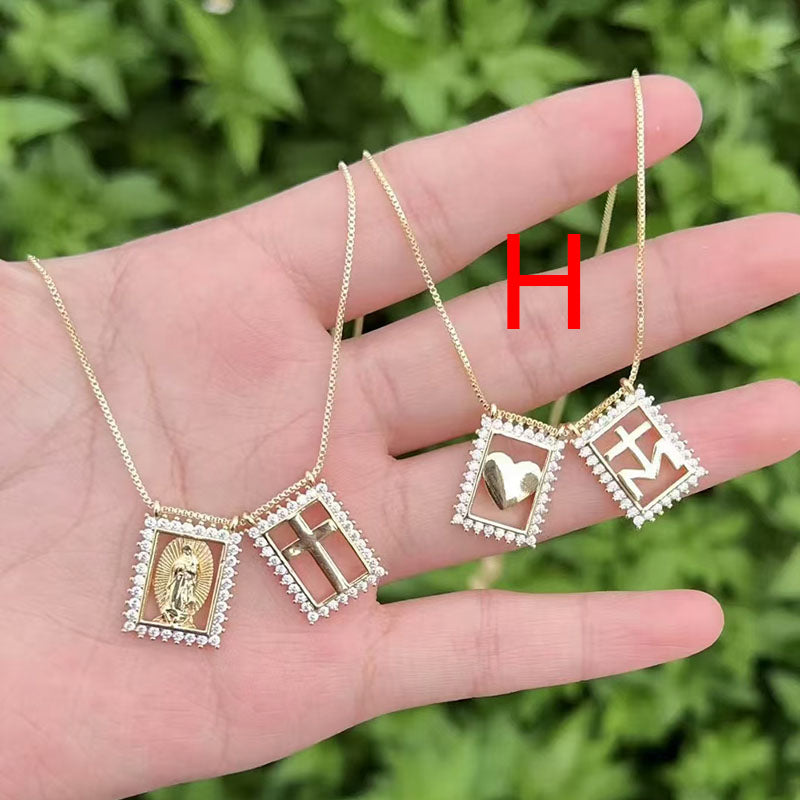 B Copper-gilt Square Necklace With Diamonds