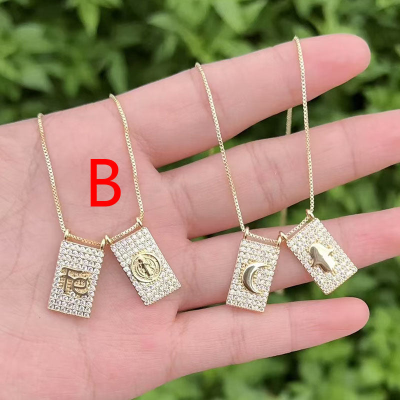 B Copper-gilt Square Necklace With Diamonds