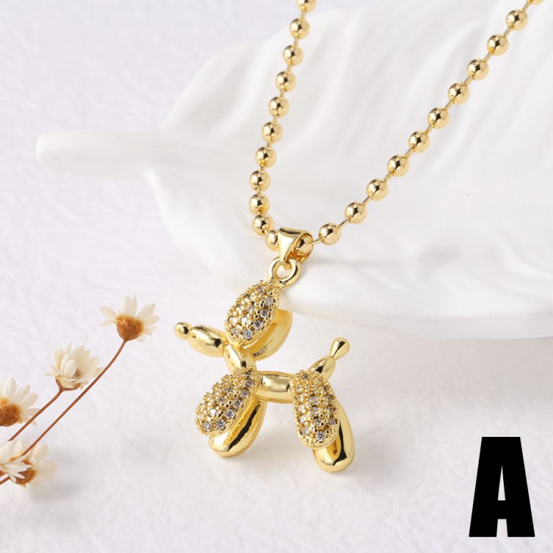 Balloon Dog Copper Diamond Balloon Dog Necklace