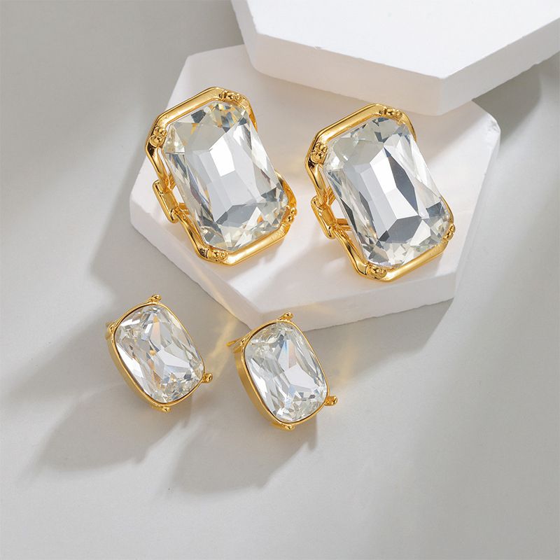 Big Stainless Steel Diamond-encrusted Square Earrings