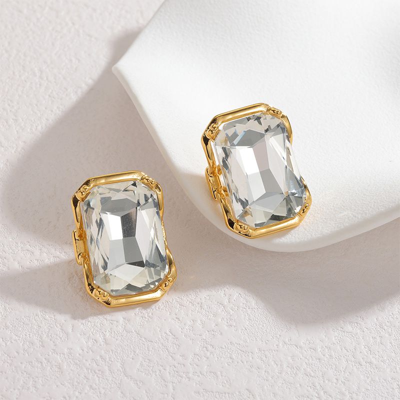 Big Stainless Steel Diamond-encrusted Square Earrings
