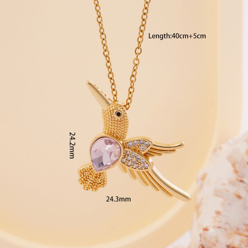 Bird Red Copper And Diamond Hummingbird Necklace