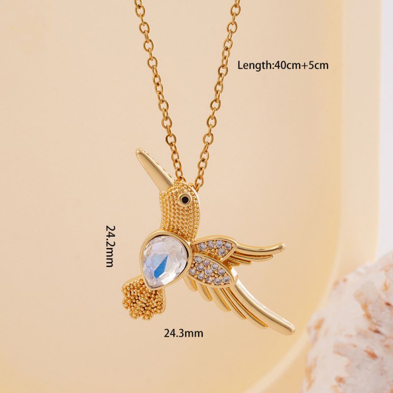 Bird Red Copper And Diamond Hummingbird Necklace