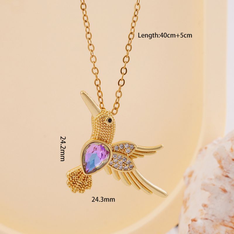 Bird Red Copper And Diamond Hummingbird Necklace